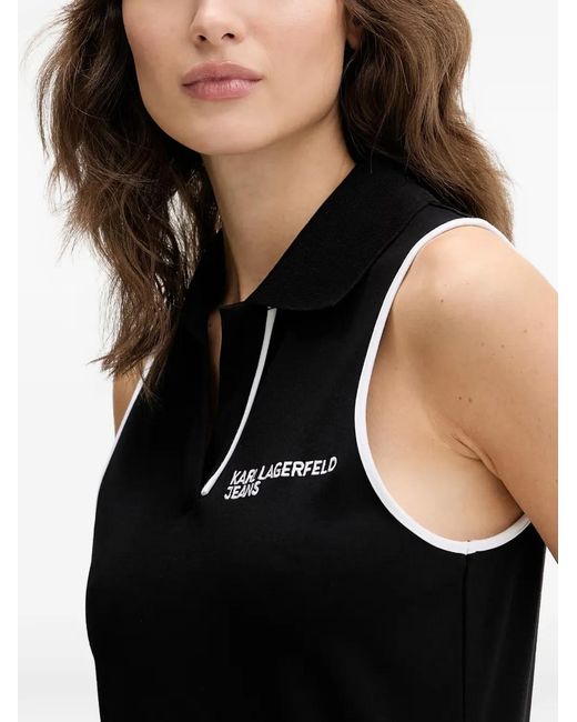 Karl Lagerfeld Black Sleeveless Polo-Collar Mini Dress With Embroidered Logo