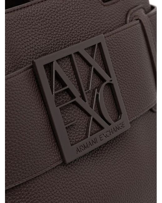 ARMANI EXCHANGE Black Logo-Plaque Pebbled-Texture Tote Bag
