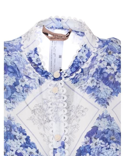 Twinset Blue Floral-Pattern Shirt