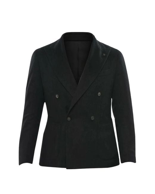 Tagliatore Black Peak-Lapel Double-Breasted Blazer for men