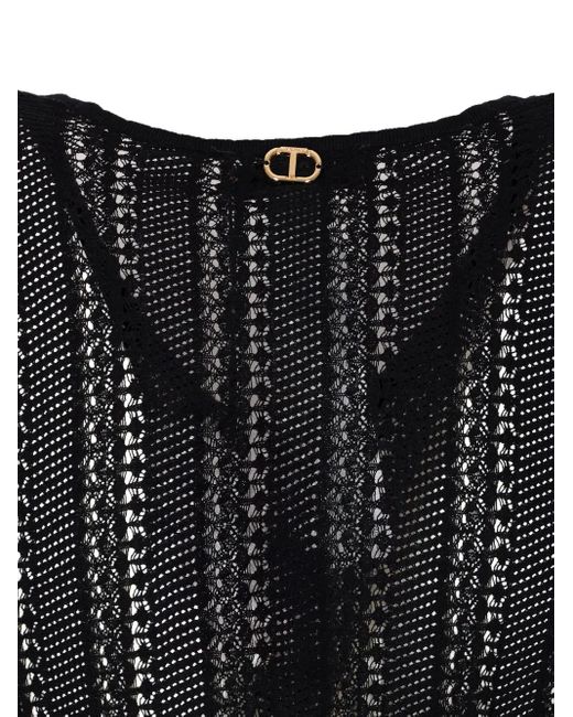 Twinset Black Perforated Ruffled Mini Dress