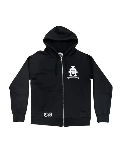 Chrome Hearts Black Triple Cross Logo-Print Zip-Up Hoodie for men