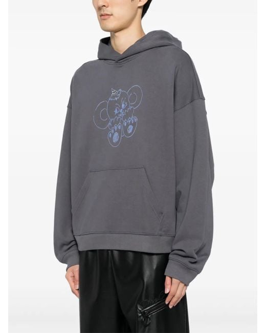 we11done Gray Monster-Print Cotton Hoodie
