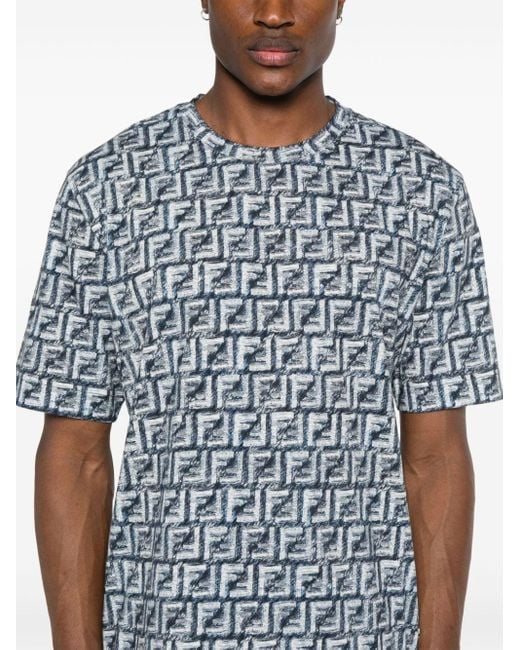 `Fringed Print Ff` T-Shirt di Fendi in Blue da Uomo