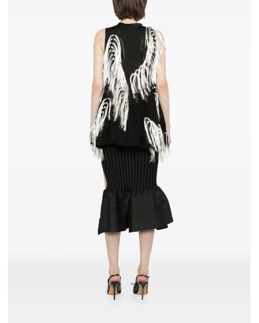 CFCL Black Fringe-Trimmed Sleeveless Top