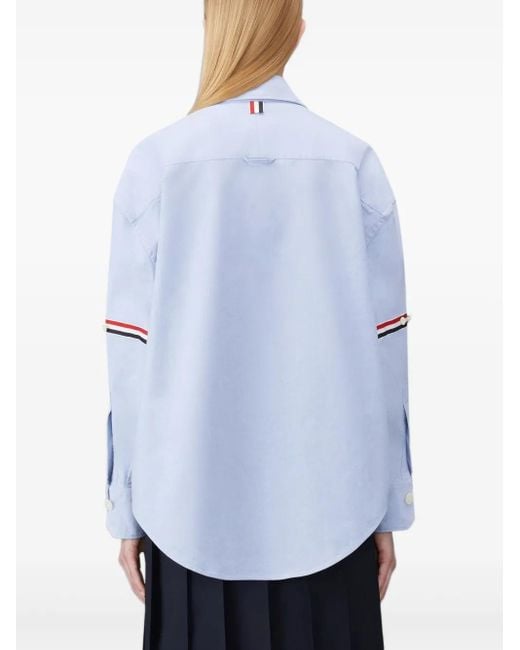 Thom Browne Blue Grosgrain-Trimmed Spread-Collar Shirt