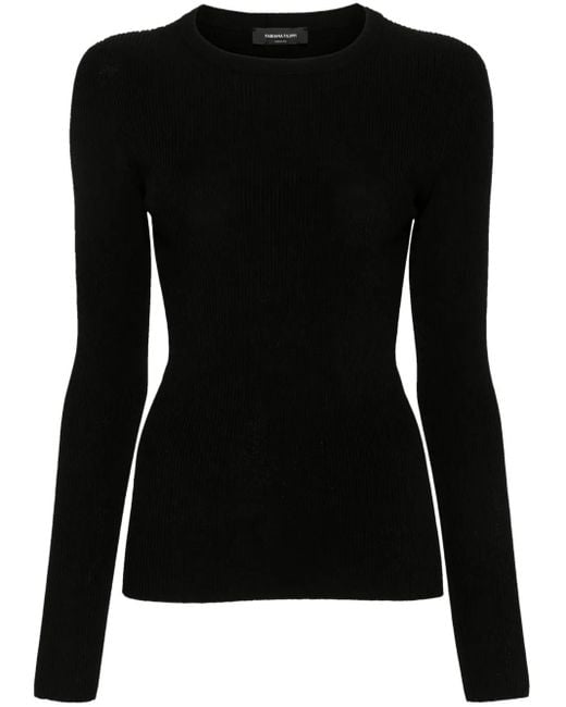 Fabiana Filippi Black Crew-Neck Ribbed Jumper