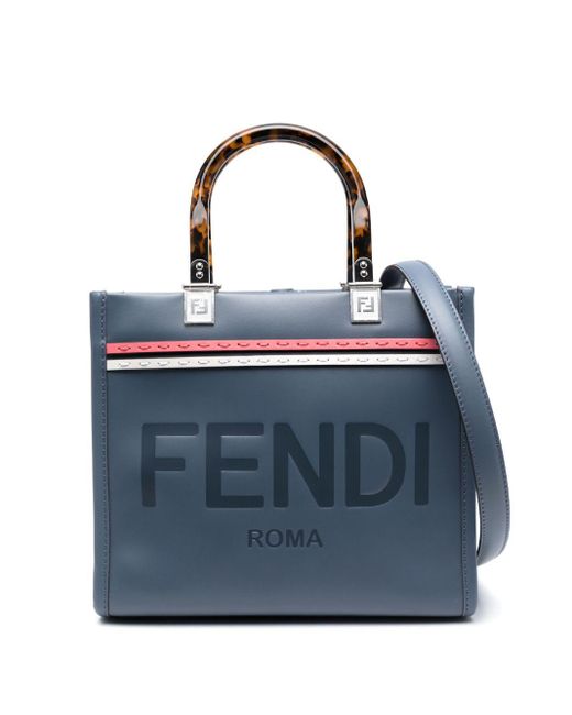 Fendi Blue Shopper mit Logo-Prägung