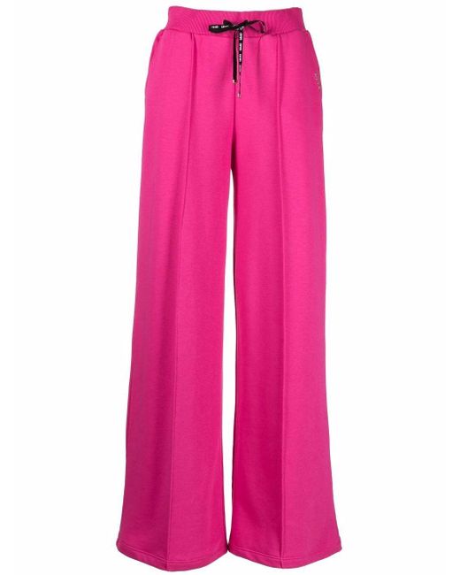 Liu Jo Cotton Logo-print Wide-leg Trousers in Pink - Lyst