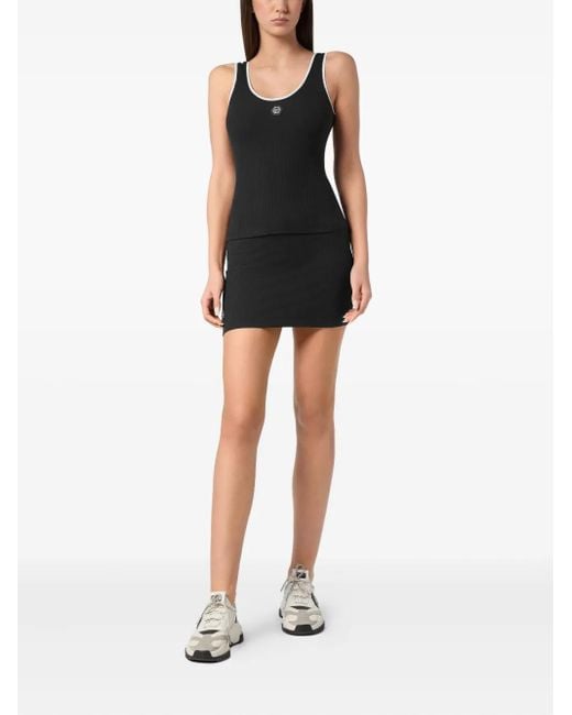 Philipp Plein Black Ribbed Tank Top