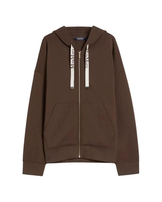 Max Mara Brown Logo-Jacquard Zip Hoodie