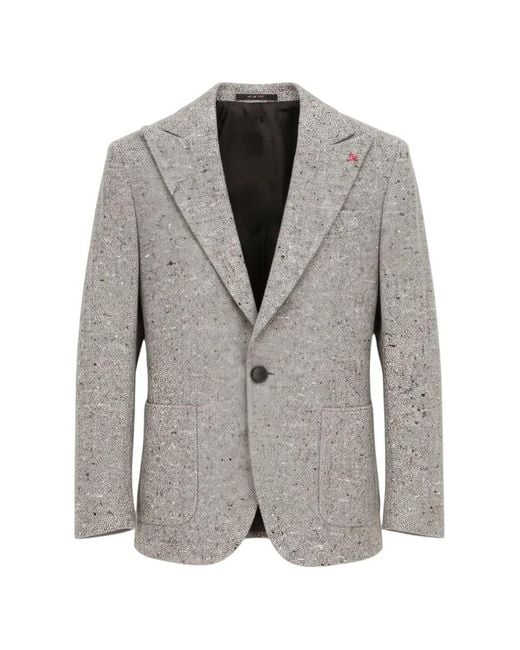 Isaia Gray Mélange-Effect Single-Breasted Blazer for men