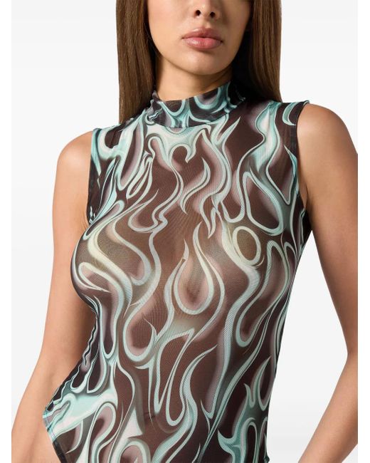 Philipp Plein Green Flame Bodysuit