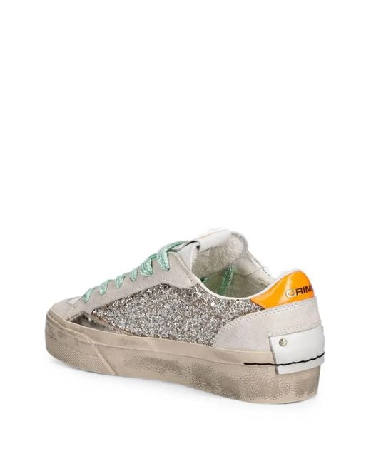 Crime London White Soho Glitter-Detail Panelled Sneakers