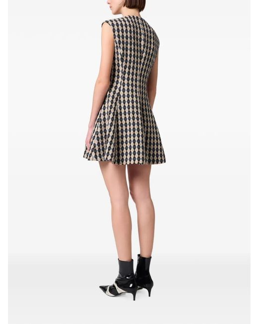 MSGM White Argyle-Pattern Button-Front Dress
