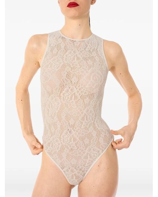 Wolford White Infinite Rose Net Bodysuit