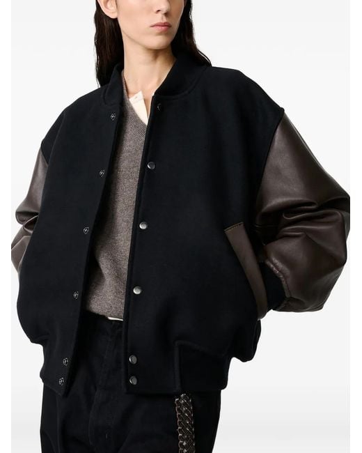 Studio Nicholson Black Alph Leather-Sleeve Bomber Jacket