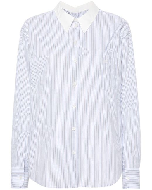 Acne White Logo-embroidered Striped Button-up Shirt