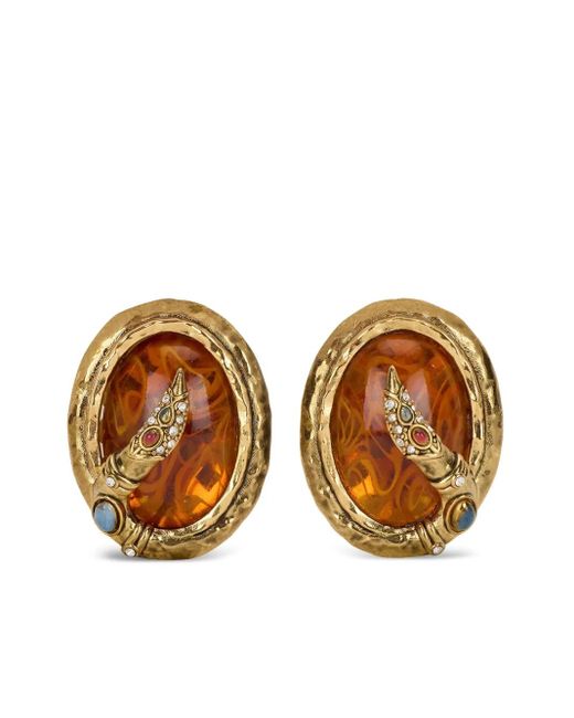 Roberto Cavalli Green Snake-Embellished Amber Earrings