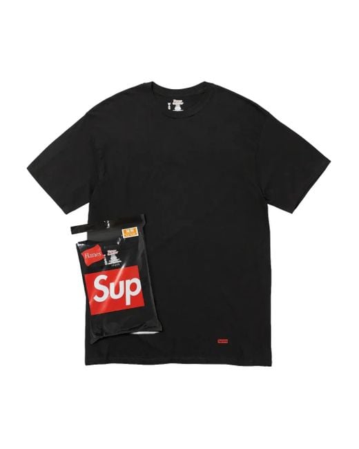 Supreme Black X Hanes Tagless T-Shirt (Pack Of Three) for men