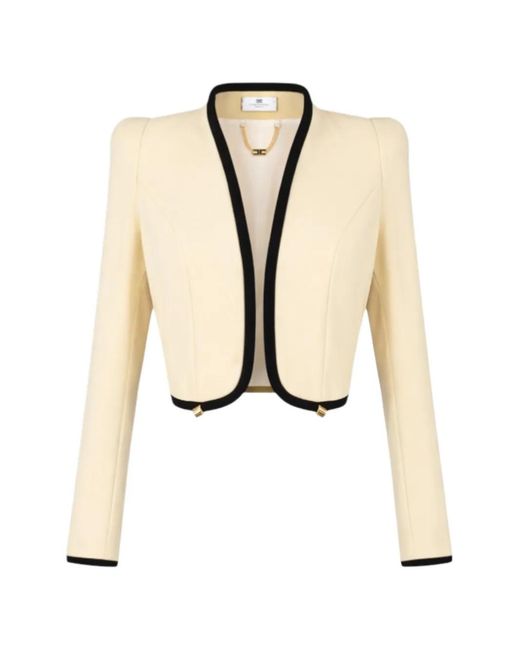 Elisabetta Franchi Natural Contrast-Trim Cropped Blazer