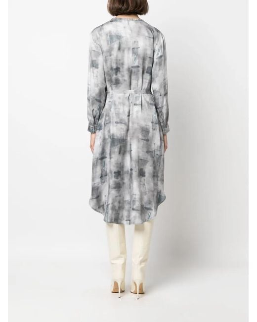 Peserico Gray Abstract-Print Midi Dress