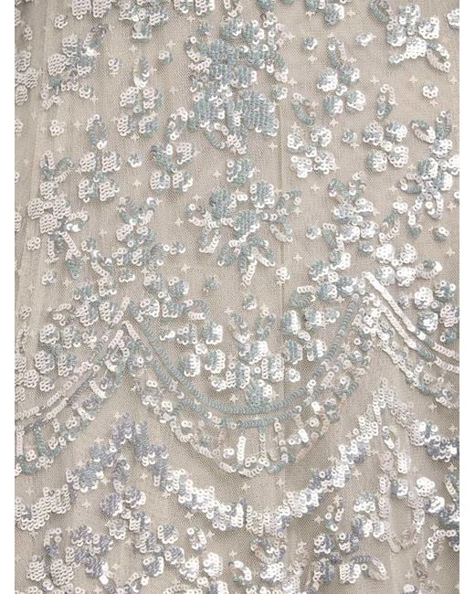 Needle & Thread White Freya Sequin-Embellished Cape Gown