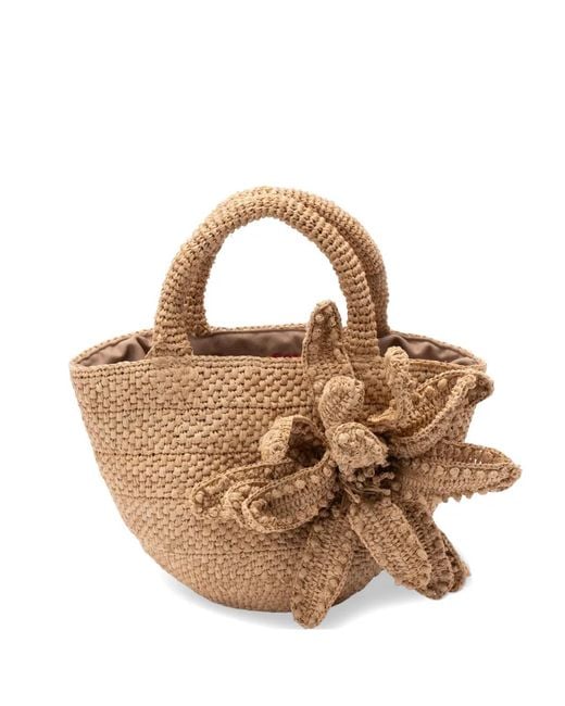 Jamin Puech Paris Metallic Folia Floral-Appliqué Raffia Tote Bag