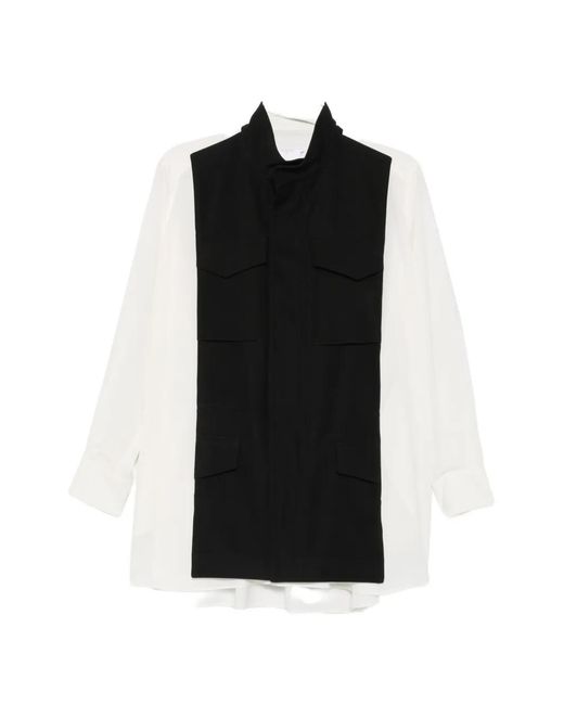 Sacai Black Layered-Panel Zip-Up Shirt