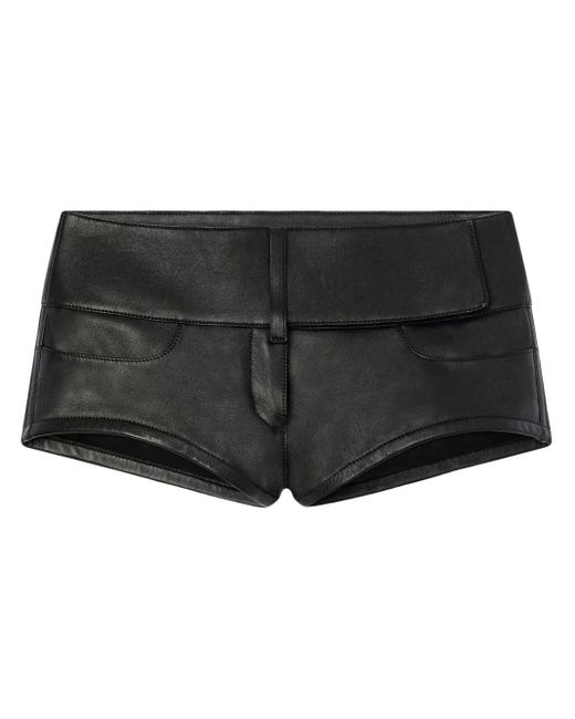 Courreges Black Belted Leather Mini Shorts