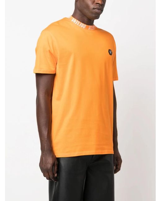Philipp Plein Orange Ss Gothic Plein Logo-Patch T-Shirt for men