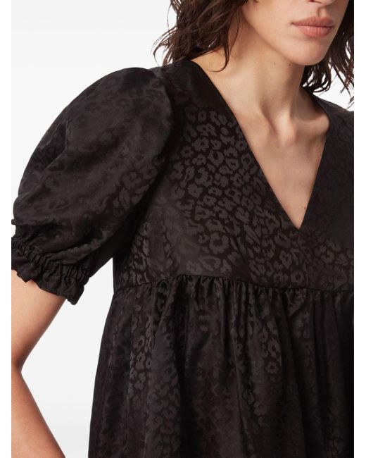 Blusa stile babydoll leopardata jacquard di Nina Ricci in Black