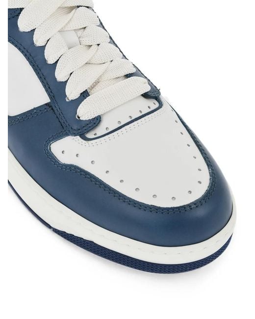 Santoni Blue Panelled Leather Sneakers for men