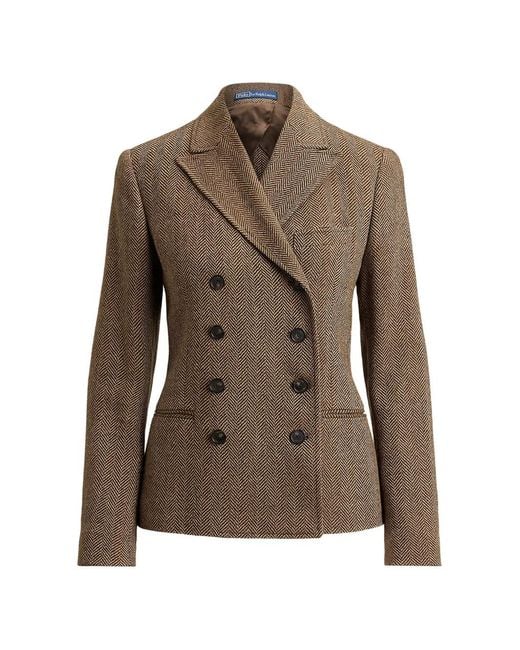 Polo Ralph Lauren Brown Herringbone Double-Breasted Blazer