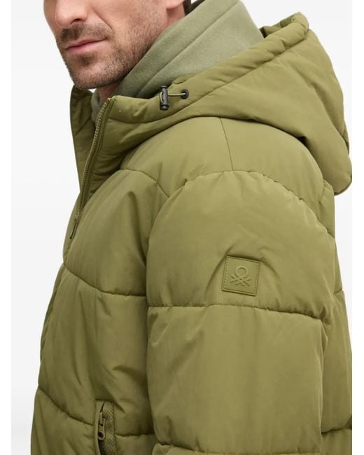Benetton Green Hooded Padded Jacket for men