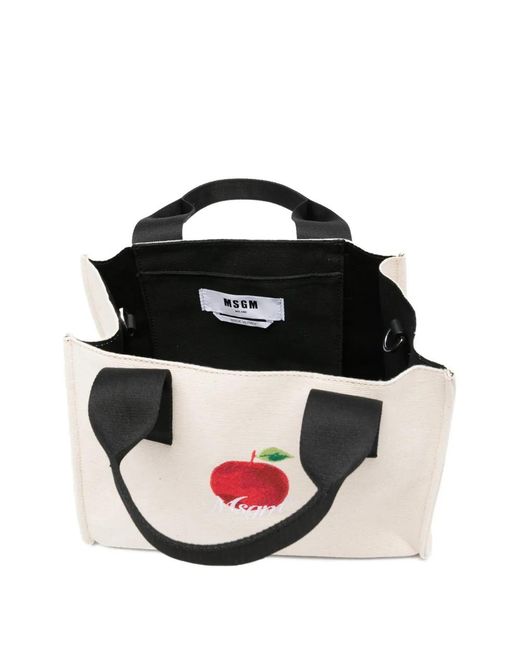 MSGM Pink Small Apple Embroidered Tote Bag