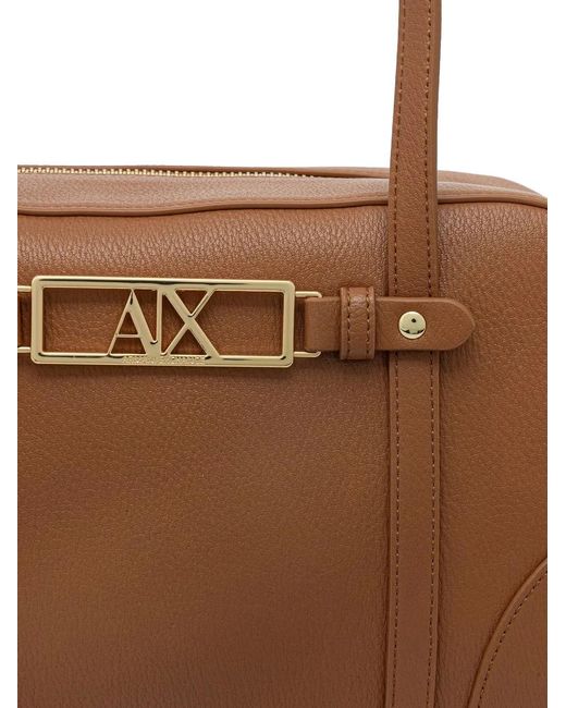 ARMANI EXCHANGE Brown Logo-Plaque Tote Bag