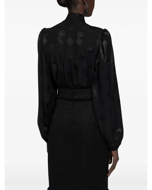 Dolce & Gabbana Black Allover Logo Silk Shirt for men