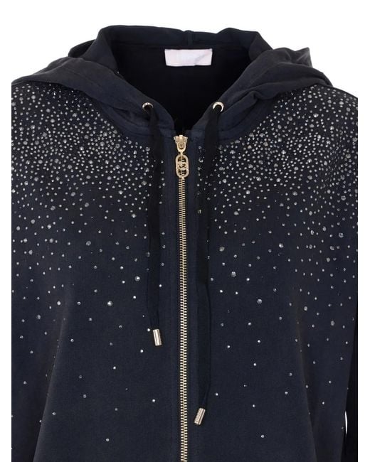Liu Jo Blue Rhinestone-Embellished Zip-Up Hoodie