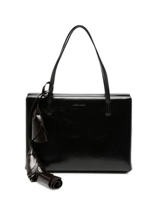 Magda Butrym Black Flower-Pendant Leather Tote Bag