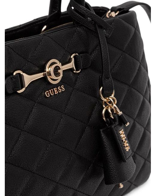 Guess Black Quilted Logo-Plaque Tote Bag