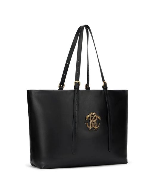 Roberto Cavalli Black Logo-Applique Tote Bag