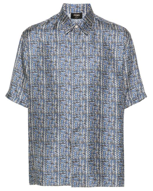 `Ff Interlace` Short Sleeve Shirt di Fendi in Blue da Uomo
