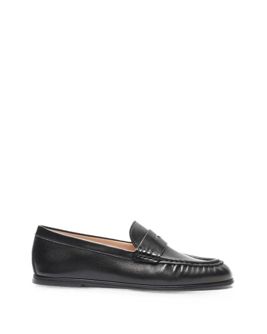 Stuart Weitzman Black Spencer Ruched-Detail Leather Loafers