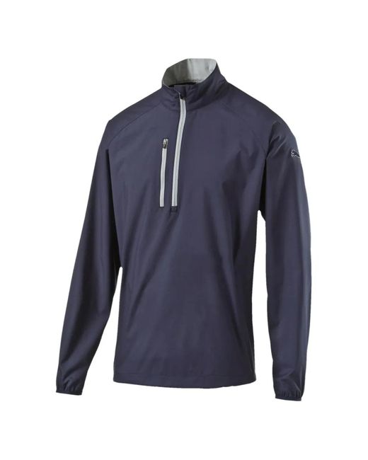 PUMA Blue Logo-Print Long-Sleeve Wind Jacket for men