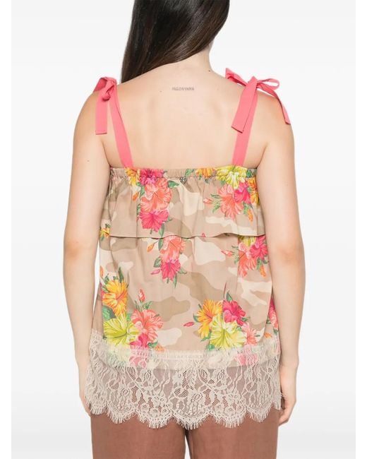 My Twin Pink Square-Neck Floral-Print Top