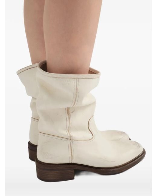 Prada White Vintage-Effect Leather Boots