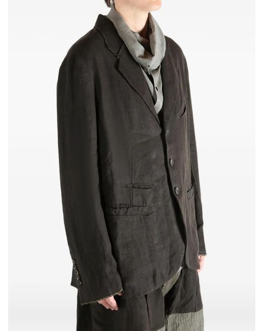 Ziggy Chen Black Raw-Cut Linen Blazer for men
