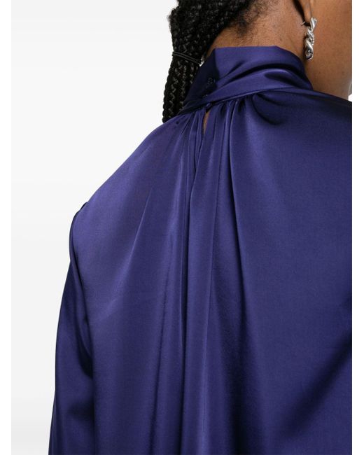 Claudie Pierlot Blue Kleid aus Satin mit Schleifenkragen