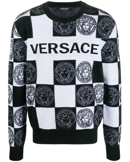 Versace Black Checkerboard Logo Jumper for men